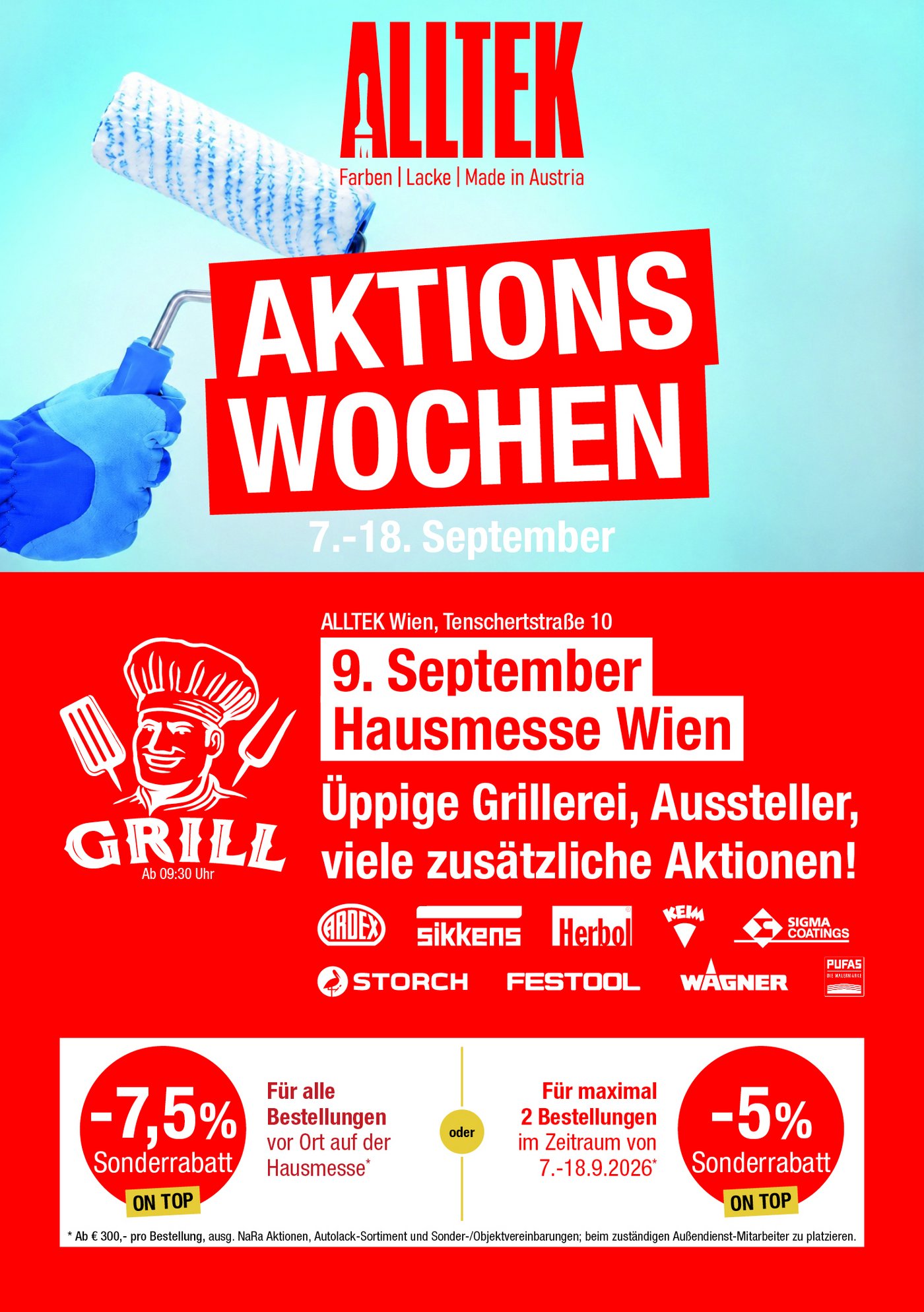 Aktionswochen bei ALLTEK. Hausmesse in Wien am 9. September.