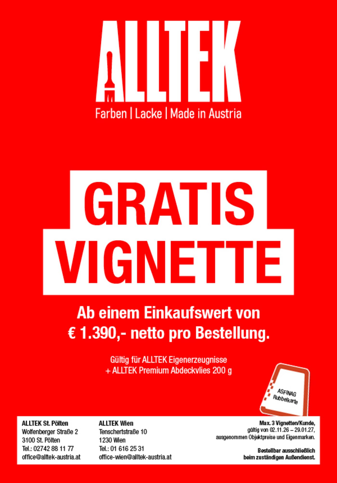 Gratis PKW-Jahresvignette mit ALLTEK!
